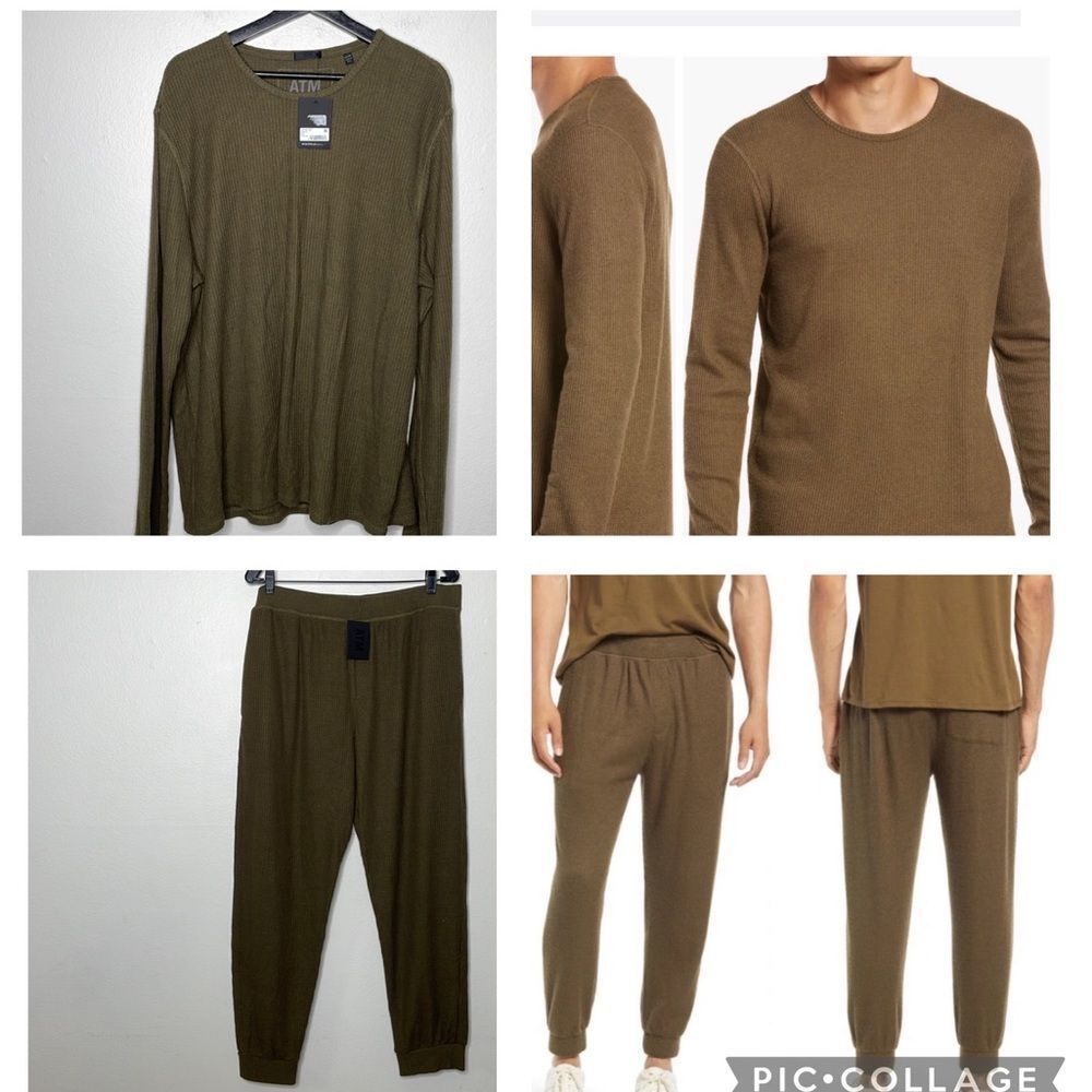 Atm Anthony Thomas Melillo Waffle Knit Lounge Pants & Thermal Knit T-Shirt Xxl
